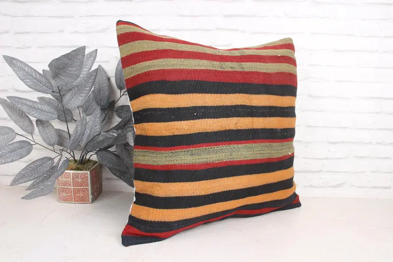 Cushion Cover, Throw Kilim Pillow, Kilim Pillow, Ethnic Throw Pillow Sham, 24x24 Orange Cushion Case, Handmade Kilim Cushion, Garden Pillow Cover - 3