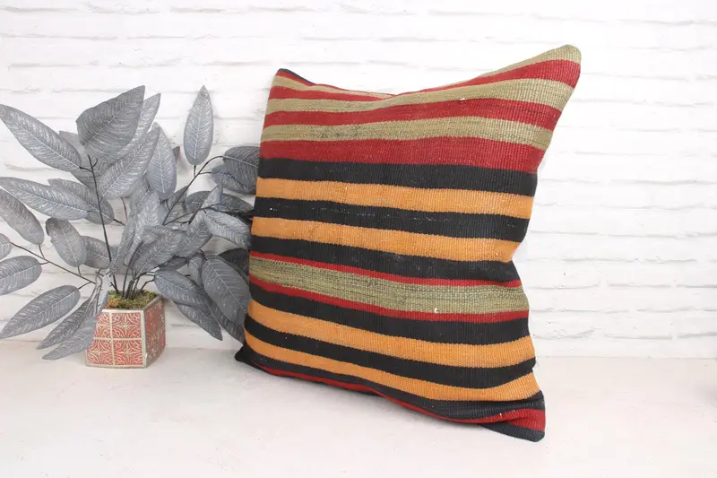 Cushion Cover, Throw Kilim Pillow, Kilim Pillow, Ethnic Throw Pillow Sham, 24x24 Orange Cushion Case, Handmade Kilim Cushion, Garden Pillow Cover - 4
