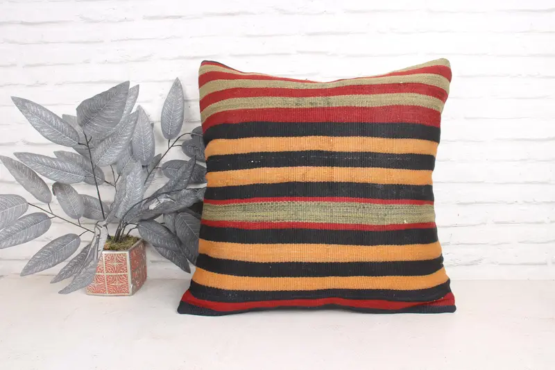 Cushion Cover, Throw Kilim Pillow, Kilim Pillow, Ethnic Throw Pillow Sham, 24x24 Orange Cushion Case, Handmade Kilim Cushion, Garden Pillow Cover - 1