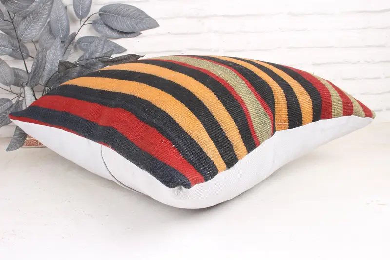 Cushion Cover, Throw Kilim Pillow, Kilim Pillow, Ethnic Throw Pillow Sham, 24x24 Orange Cushion Case, Handmade Kilim Cushion, Garden Pillow Cover - 6
