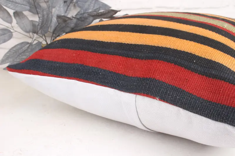 Cushion Cover, Throw Kilim Pillow, Kilim Pillow, Ethnic Throw Pillow Sham, 24x24 Orange Cushion Case, Handmade Kilim Cushion, Garden Pillow Cover - 7
