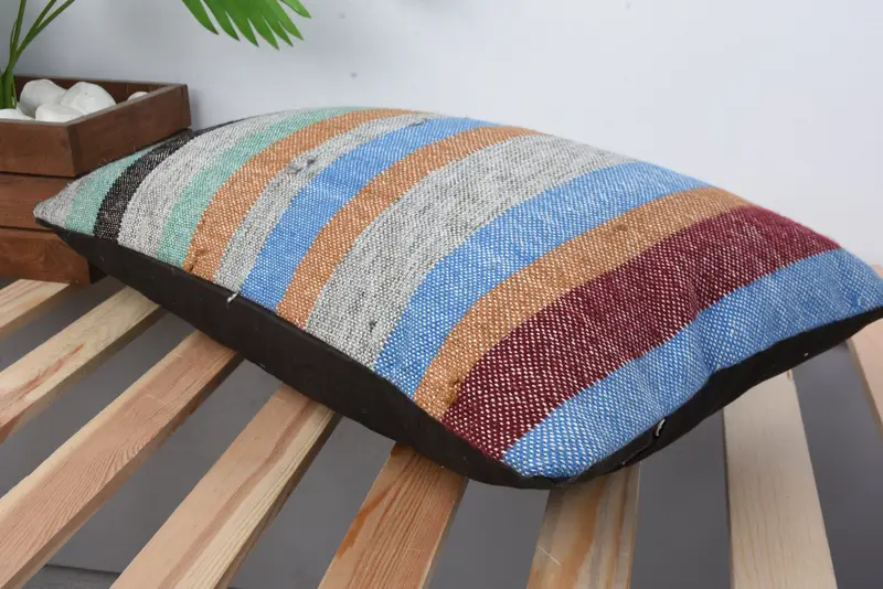 Antique Pillows, Cushion Case, Chair Pillow Case, 12x20 Blue Cushion Cover, Rustic Cushion, Pillow for Couch, Interior Designer Pillow - 6