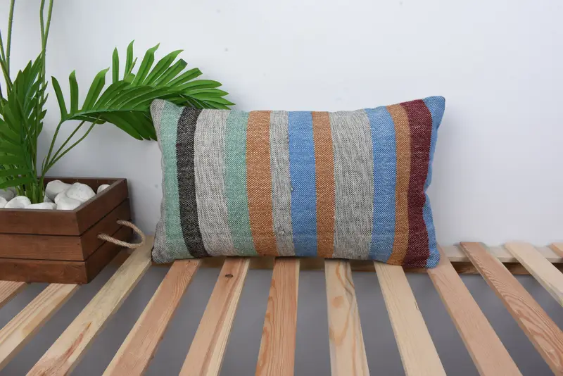 Antique Pillows, Cushion Case, Chair Pillow Case, 12x20 Blue Cushion Cover, Rustic Cushion, Pillow for Couch, Interior Designer Pillow - 1