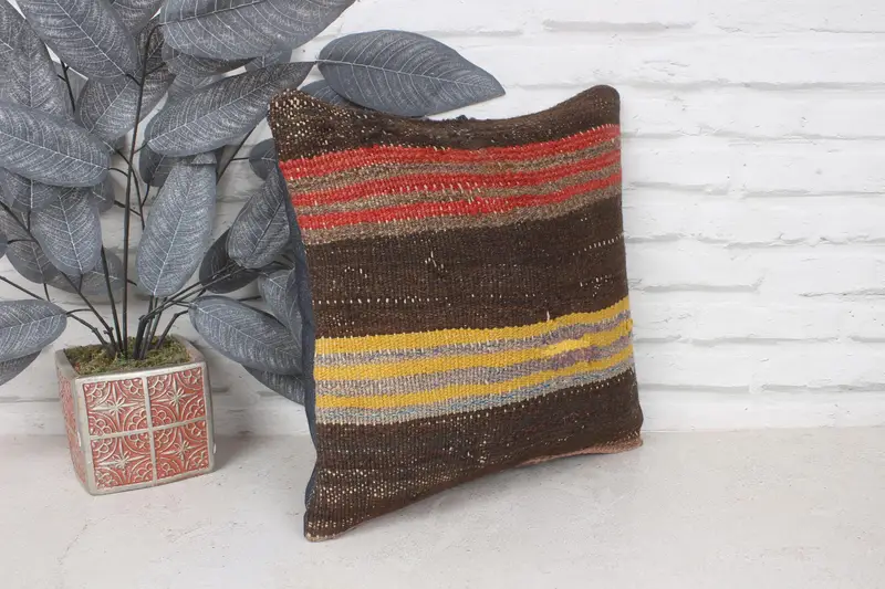 Home Decor Pillow, Cushion, Ethnical Kilim Rug Pillow, Aesthetic Cushion Cover, Pillow for Couch, 14x14 Red Pillow Cover - 3