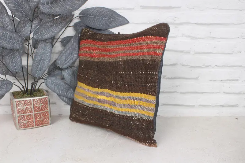 Home Decor Pillow, Cushion, Ethnical Kilim Rug Pillow, Aesthetic Cushion Cover, Pillow for Couch, 14x14 Red Pillow Cover - 4
