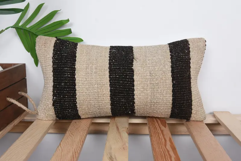Outdoor Throw Cushion, Art Deco Cushion Cover, Kilim Cushion Sham, Kilim Pillow, 8x16 Beige Cushion Case, Pillow Cover, Turkish Pillow - 1