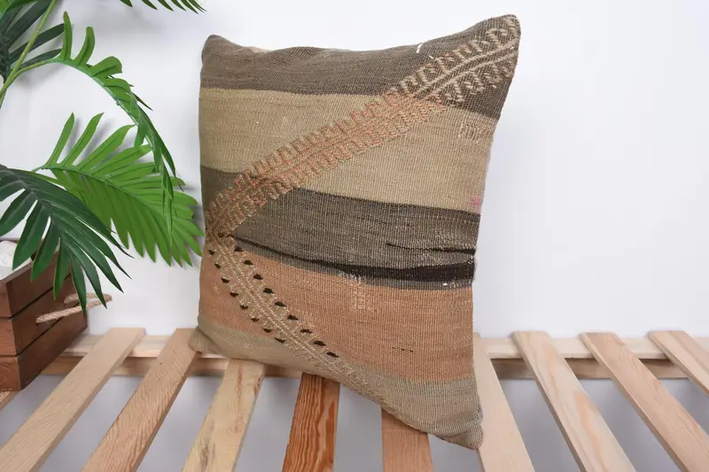 16x16 Brown Pillow Cover, Anatolian Cushion Case, Turkish Kilim Pillow, Boho Pillow Sham Cover, Pillow Case, Chair Cushion Case, Vintage Pillow - 5