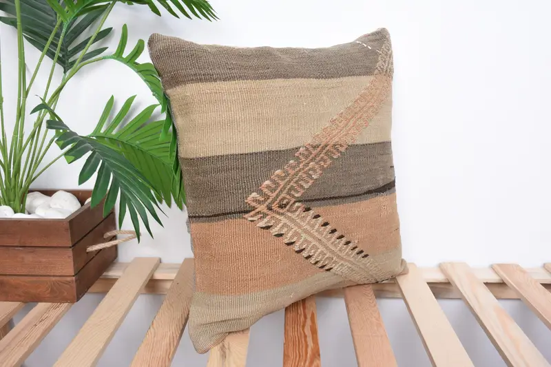 16x16 Brown Pillow Cover, Anatolian Cushion Case, Turkish Kilim Pillow, Boho Pillow Sham Cover, Pillow Case, Chair Cushion Case, Vintage Pillow - 4