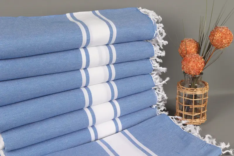 Personalized Beach Towel Striped Sax Blue, Organic Cotton, 40x71 Inches