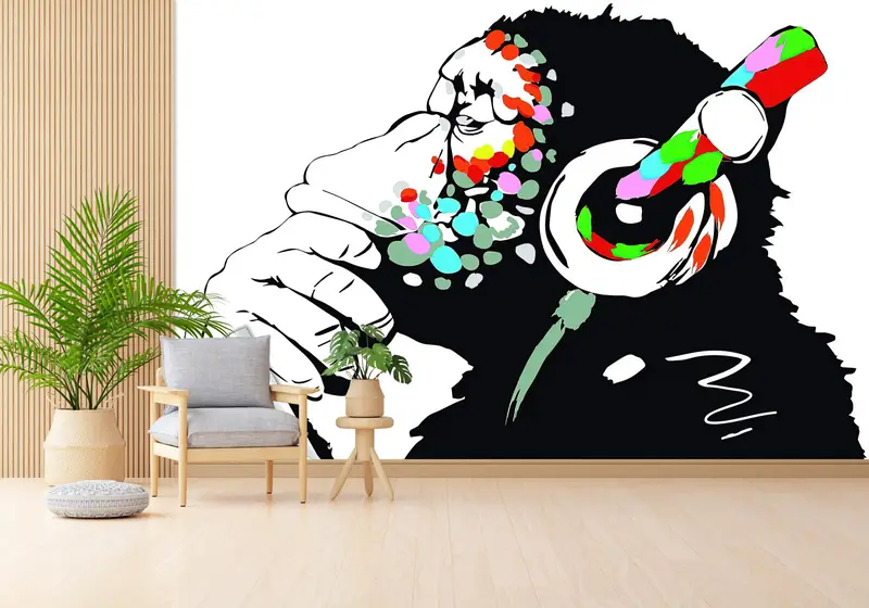 Papel pintado con estampado vibrante: Graffiti de monos para amantes de la música