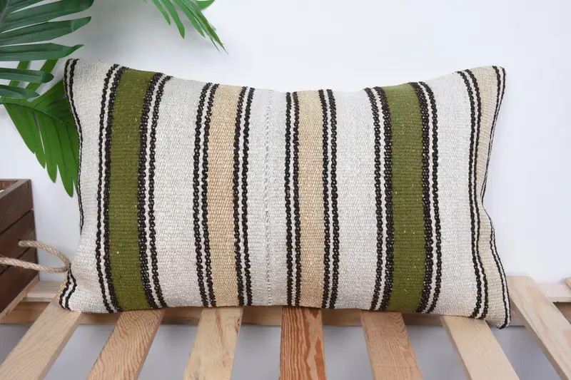 Living Room Throw Cushion, Pillow Case, Pillow for Couch, Kilim Pillow Cover, 12x20 White Pillow, Authentic Pillow Sham, Boho Pillow - 1