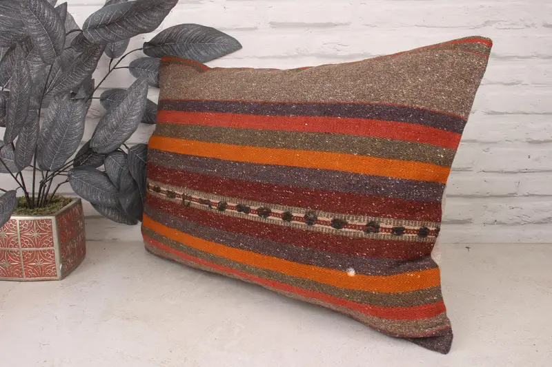 Vintage Pillow, Pillow for Sofa, Kilim Pillow, 16x24 Brown Pillow Sham, Handmade Throw Pillow Sham, Cozy Throw Pillow Cover, Pillow - 4
