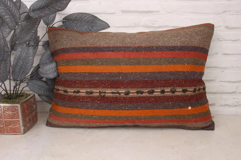 Vintage Pillow, Pillow for Sofa, Kilim Pillow, 16x24 Brown Pillow Sham, Handmade Throw Pillow Sham, Cozy Throw Pillow Cover, Pillow - 1