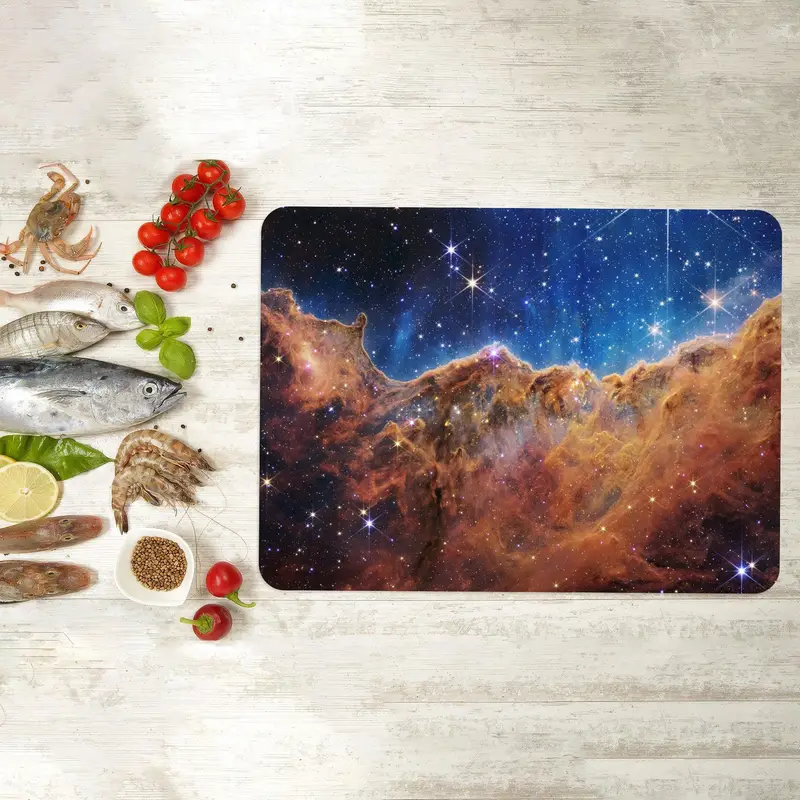Cosmic Cliffs Glass Cutting Board: Stellar Kitchen Essential