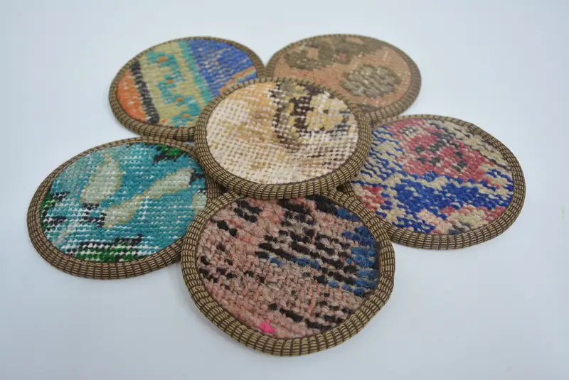 Bohemian Blue and Beige Round Coaster, Unique Boho Coaster