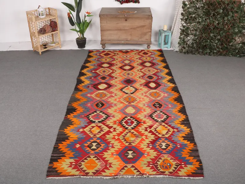 Canlı Gökkuşağı Halı, 5,1x9,8 ft Geometrik Çiçek Desenli