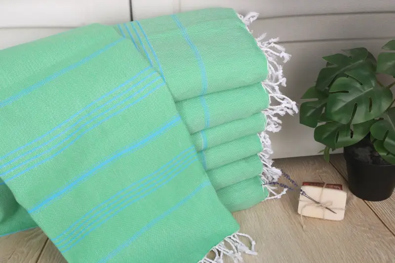 Personalized Turkish Cotton Towel Green-Blue Stripes, 40x71 Inches
