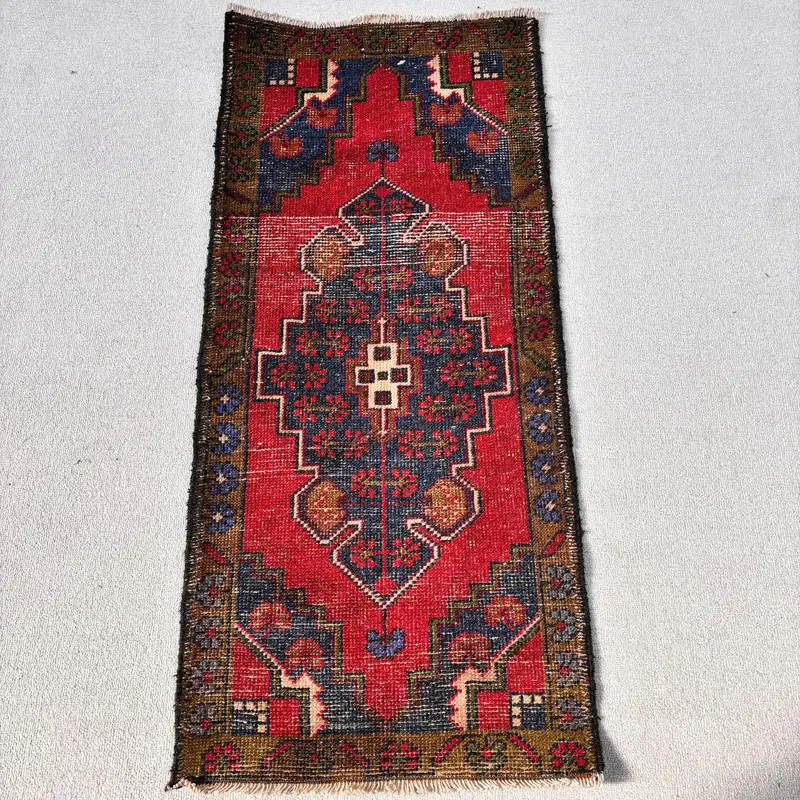 1.7x3.7 ft Small Turkish Vintage Rug, Red Oriental Wool Rug - 1