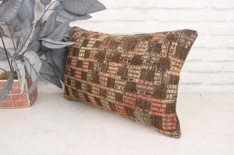 Pillow for Sofa, Home Decor Pillow, Retro Cushion, 12x20 Brown Cushion Case, Kilim Pillow, Pillow, Vintage Kilim Pillow Pillow Sham - 4