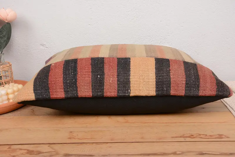 Red & Beige Striped Decorative Pillow, 16x24 Inches Embroidered Pillow - 5