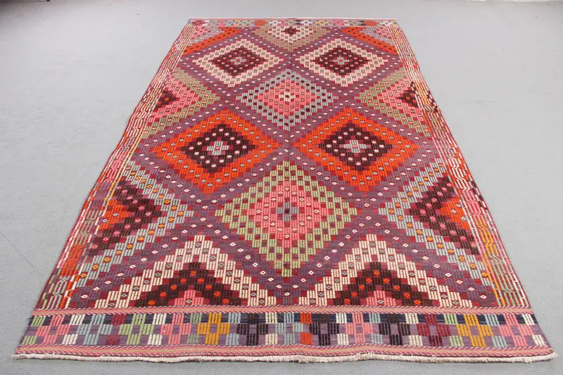 Mor ve Turuncu Halı, 5,6x9,8 ft Çizgili Geometrik Tasarım