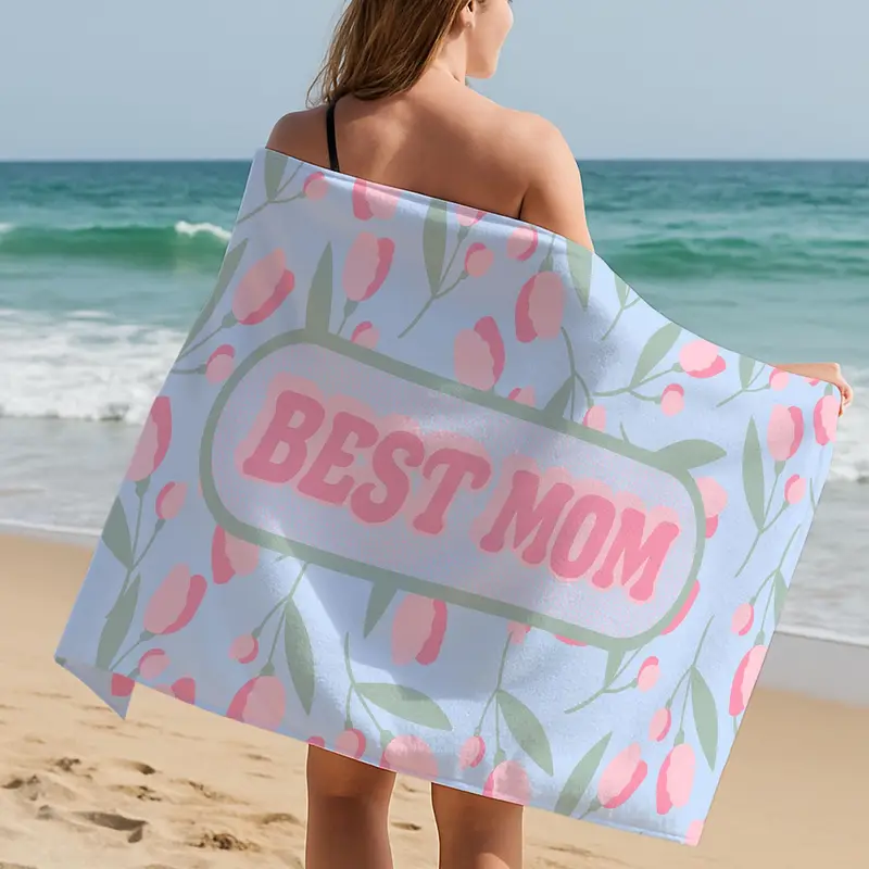Organic Cotton Floral Beach Towel, Soft Blue Towel with Floral Design, Perfect for Summer - 1