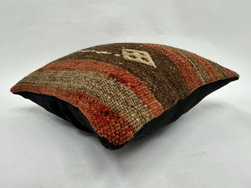 Yastık örtüsü, Kilim Yastığı, Vintage Kilim atma Yastığı, Kanepe Yastığı, Kilim Yastığı Kapağı, Türk Halılar Yastık Kapağı, 12x12 Kahverengi Yastık Örtüsü - 6