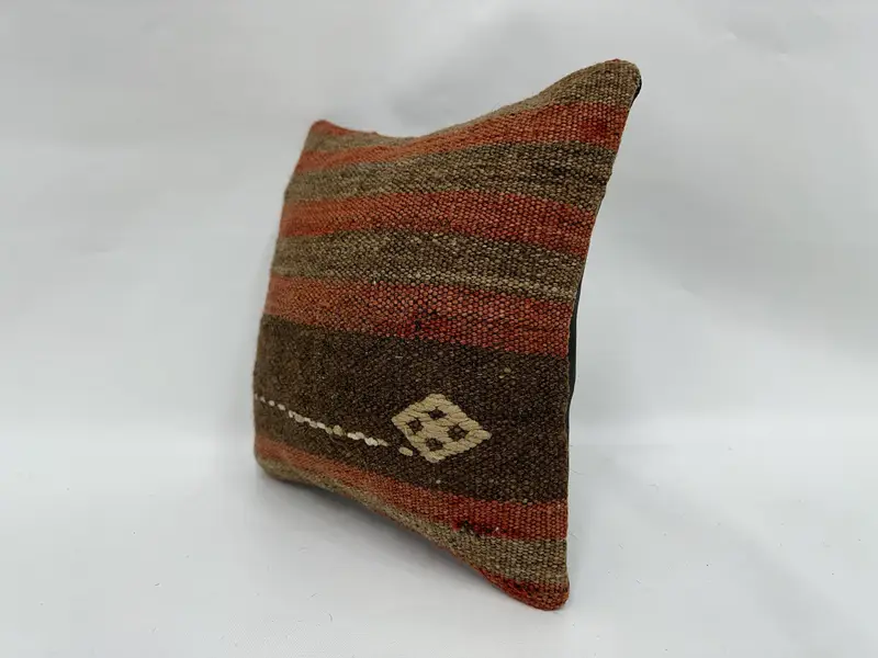 Yastık örtüsü, Kilim Yastığı, Vintage Kilim atma Yastığı, Kanepe Yastığı, Kilim Yastığı Kapağı, Türk Halılar Yastık Kapağı, 12x12 Kahverengi Yastık Örtüsü - 4