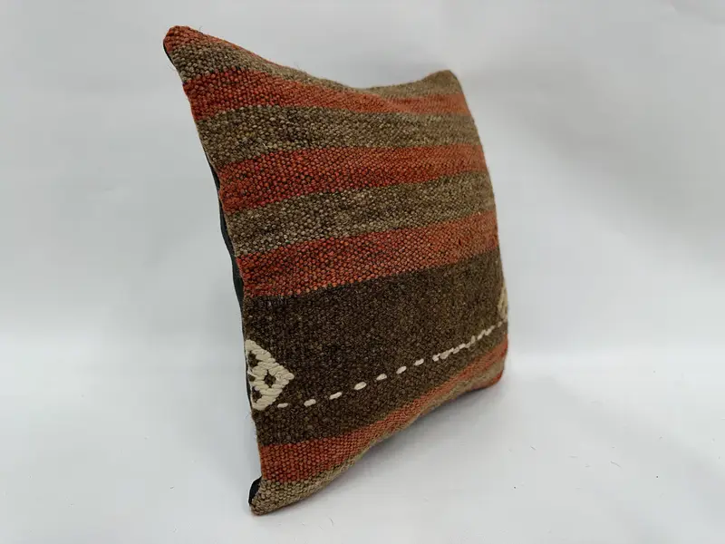 Yastık örtüsü, Kilim Yastığı, Vintage Kilim atma Yastığı, Kanepe Yastığı, Kilim Yastığı Kapağı, Türk Halılar Yastık Kapağı, 12x12 Kahverengi Yastık Örtüsü - 3