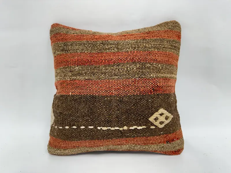 Yastık örtüsü, Kilim Yastığı, Vintage Kilim atma Yastığı, Kanepe Yastığı, Kilim Yastığı Kapağı, Türk Halılar Yastık Kapağı, 12x12 Kahverengi Yastık Örtüsü - 1