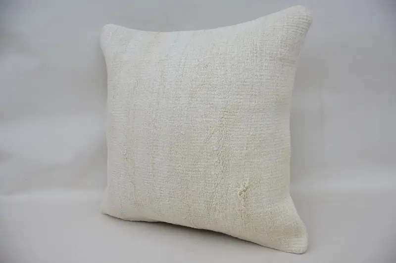 16x16 White Cushion, Neutral Throw Cushion, Boho Pillow, Kilim Pillow Cover, Cushion Case, Handmade Kilim Cushion, Handmade Rug Seat Cushion Cover - 3
