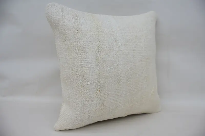 16x16 White Cushion, Neutral Throw Cushion, Boho Pillow, Kilim Pillow Cover, Cushion Case, Handmade Kilim Cushion, Handmade Rug Seat Cushion Cover - 2