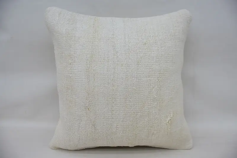 16x16 White Cushion, Neutral Throw Cushion, Boho Pillow, Kilim Pillow Cover, Cushion Case, Handmade Kilim Cushion, Handmade Rug Seat Cushion Cover - 4