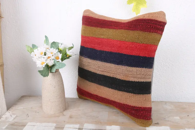 Accent Throw Cushion Cover, Office Chair Pillow Case, Boho Pillow Sham Cover, Kilim Pillow, Pillow, 12x12 Red Pillow Case, Throw Kilim Pillow - 4