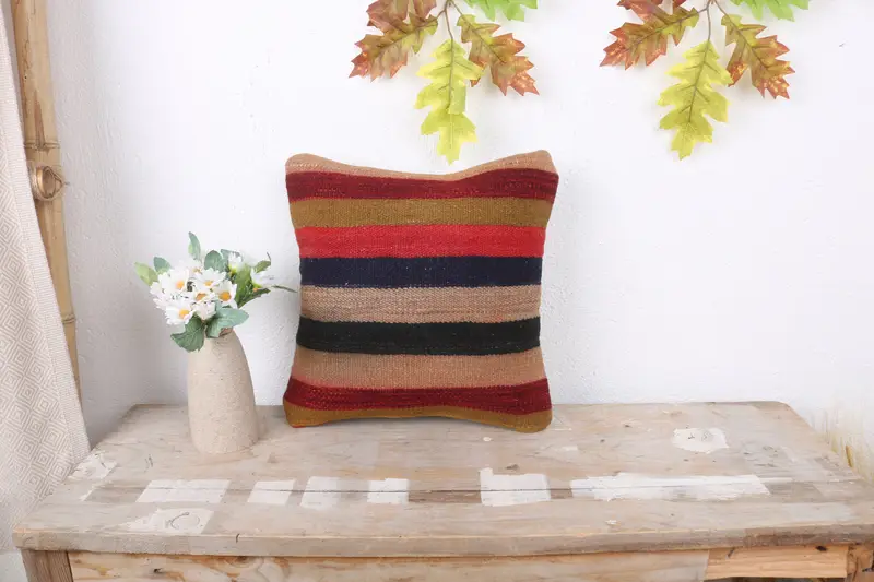 Accent Throw Cushion Cover, Office Chair Pillow Case, Boho Pillow Sham Cover, Kilim Pillow, Pillow, 12x12 Red Pillow Case, Throw Kilim Pillow - 1