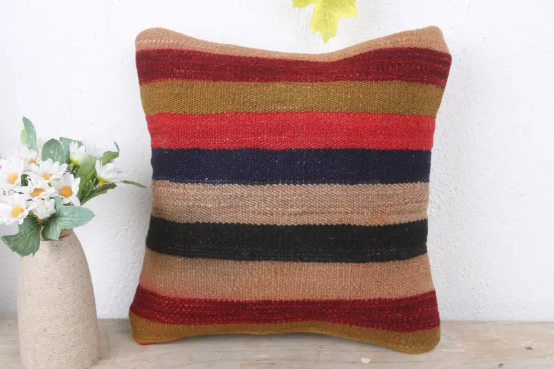 Accent Throw Cushion Cover, Office Chair Pillow Case, Boho Pillow Sham Cover, Kilim Pillow, Pillow, 12x12 Red Pillow Case, Throw Kilim Pillow - 2