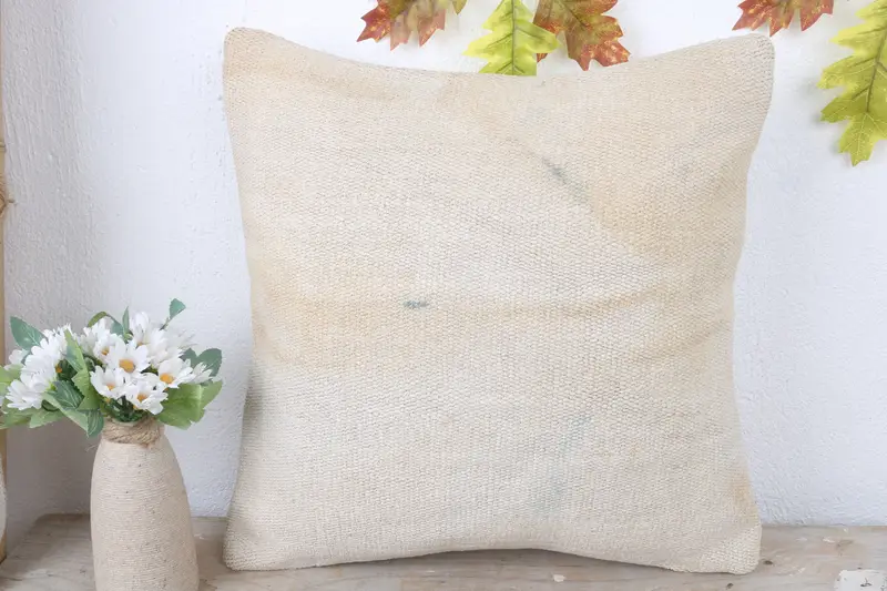 Pillow Cover, Muted Pillow, Vintage Kilim Pillow, 16x16 White Pillow Sham, Retro Pillow Sham, Pillow for Couch, Antique Pillows - 2