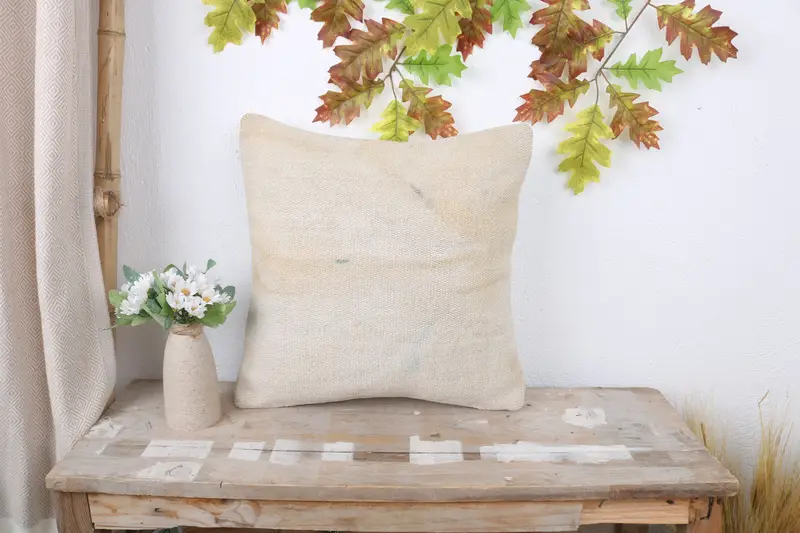 Pillow Cover, Muted Pillow, Vintage Kilim Pillow, 16x16 White Pillow Sham, Retro Pillow Sham, Pillow for Couch, Antique Pillows - 1