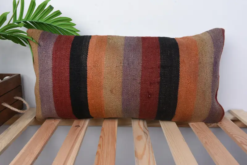 Vintage Kilim Throw Pillow, Lounge Throw Cushion, 12x24 Orange Pillow Cover, Shabby Chic Pillow Cover, Vintage Kilim Pillow, Cushion, Kilim Pillow - 1
