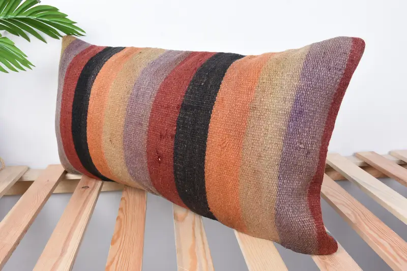 Vintage Kilim Throw Pillow, Lounge Throw Cushion, 12x24 Orange Pillow Cover, Shabby Chic Pillow Cover, Vintage Kilim Pillow, Cushion, Kilim Pillow - 4