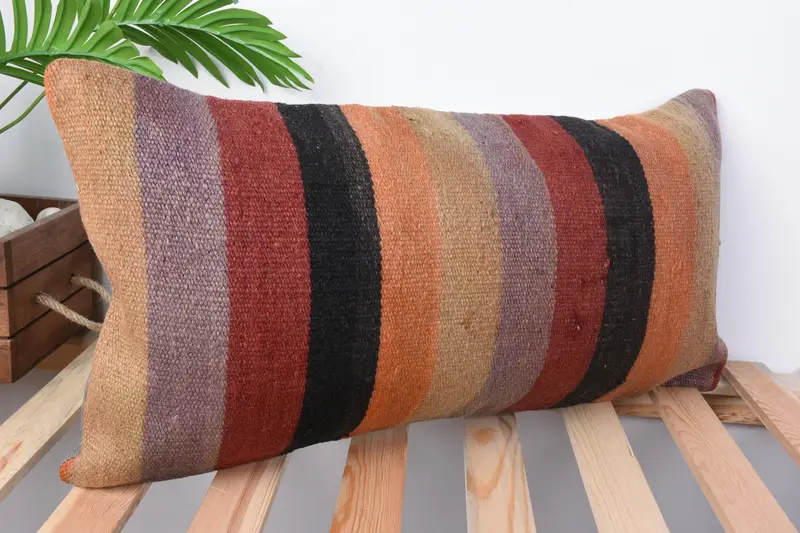 Vintage Kilim Throw Pillow, Lounge Throw Cushion, 12x24 Orange Pillow Cover, Shabby Chic Pillow Cover, Vintage Kilim Pillow, Cushion, Kilim Pillow - 5