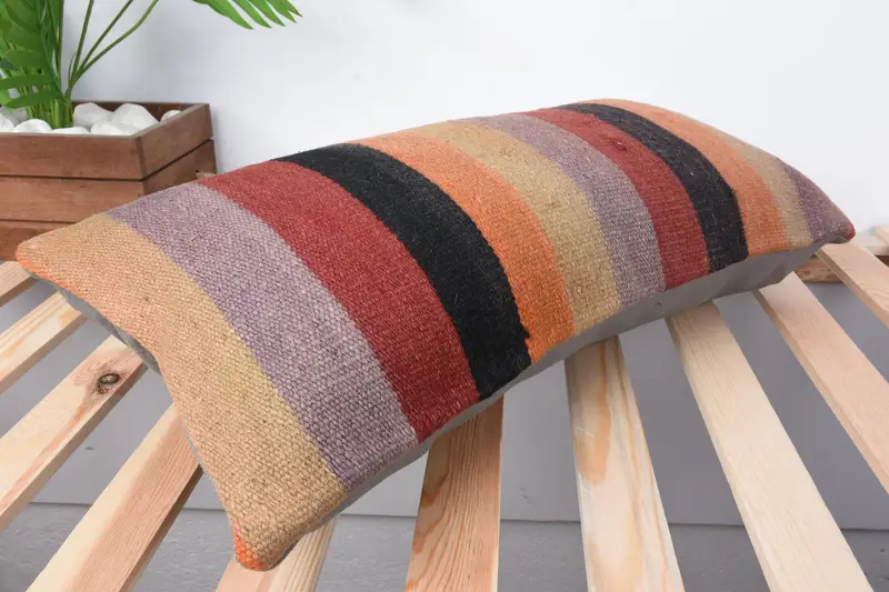 Vintage Kilim Throw Pillow, Lounge Throw Cushion, 12x24 Orange Pillow Cover, Shabby Chic Pillow Cover, Vintage Kilim Pillow, Cushion, Kilim Pillow - 6