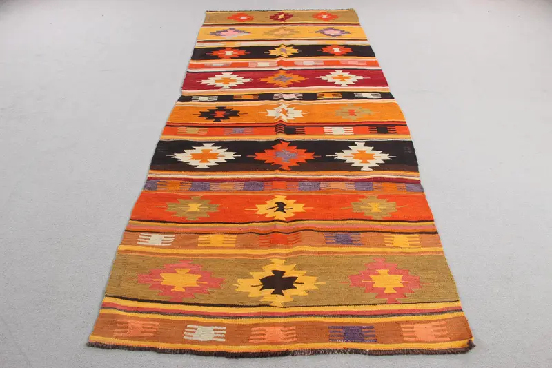 Zarif Sarı İran Halısı, Kırmızı Desenli 4,1x10,2 ft