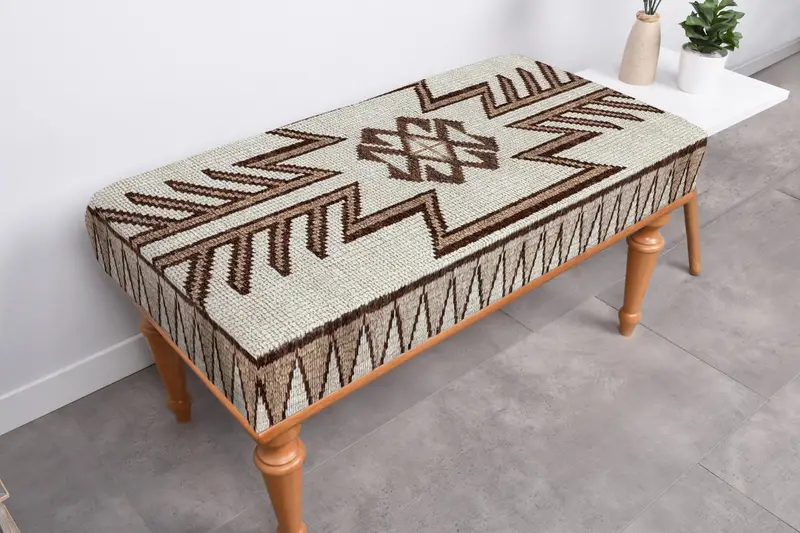 北欧風キリム柄オットマン ベージュ モジュール式オットマン