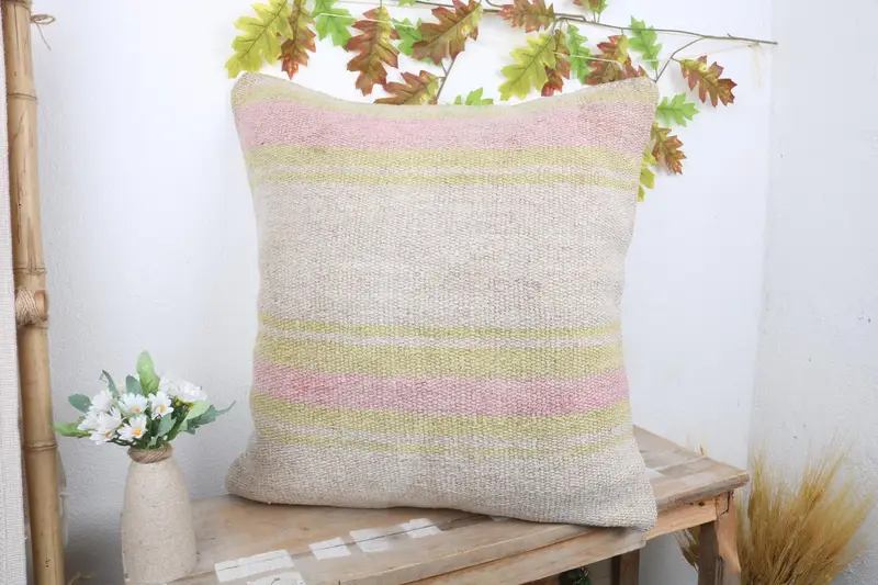 Throw Kilim Pillow, Cushion Cover, Sustainable Cushion, Ikat Pillow Cover, Kilim Pillow Cover, Ethnical Kilim Rug Pillow, 24x24 White Cushion Case - 4