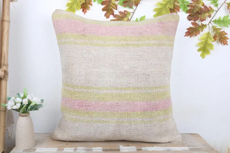 Throw Kilim Pillow, Cushion Cover, Sustainable Cushion, Ikat Pillow Cover, Kilim Pillow Cover, Ethnical Kilim Rug Pillow, 24x24 White Cushion Case - 2