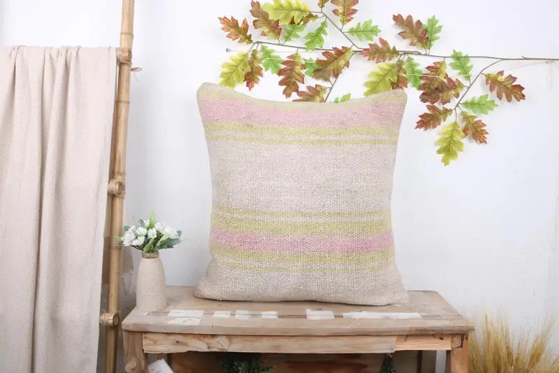 Throw Kilim Pillow, Cushion Cover, Sustainable Cushion, Ikat Pillow Cover, Kilim Pillow Cover, Ethnical Kilim Rug Pillow, 24x24 White Cushion Case - 1