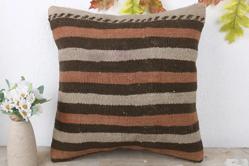 Bed Pillow, Seat Pillow Case, Cushion Cover, 16x16 Beige Cushion Cover, Couch Cushion, Boho Pillow, Antique Pillows, Handmade Kilim Cushion - 2