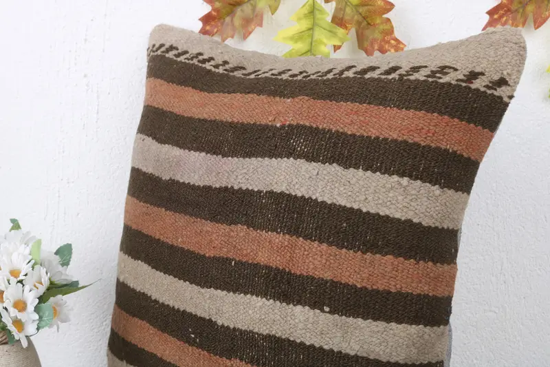 Bed Pillow, Seat Pillow Case, Cushion Cover, 16x16 Beige Cushion Cover, Couch Cushion, Boho Pillow, Antique Pillows, Handmade Kilim Cushion - 5