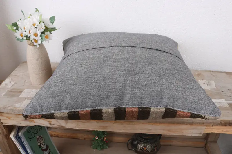 Bed Pillow, Seat Pillow Case, Cushion Cover, 16x16 Beige Cushion Cover, Couch Cushion, Boho Pillow, Antique Pillows, Handmade Kilim Cushion - 7